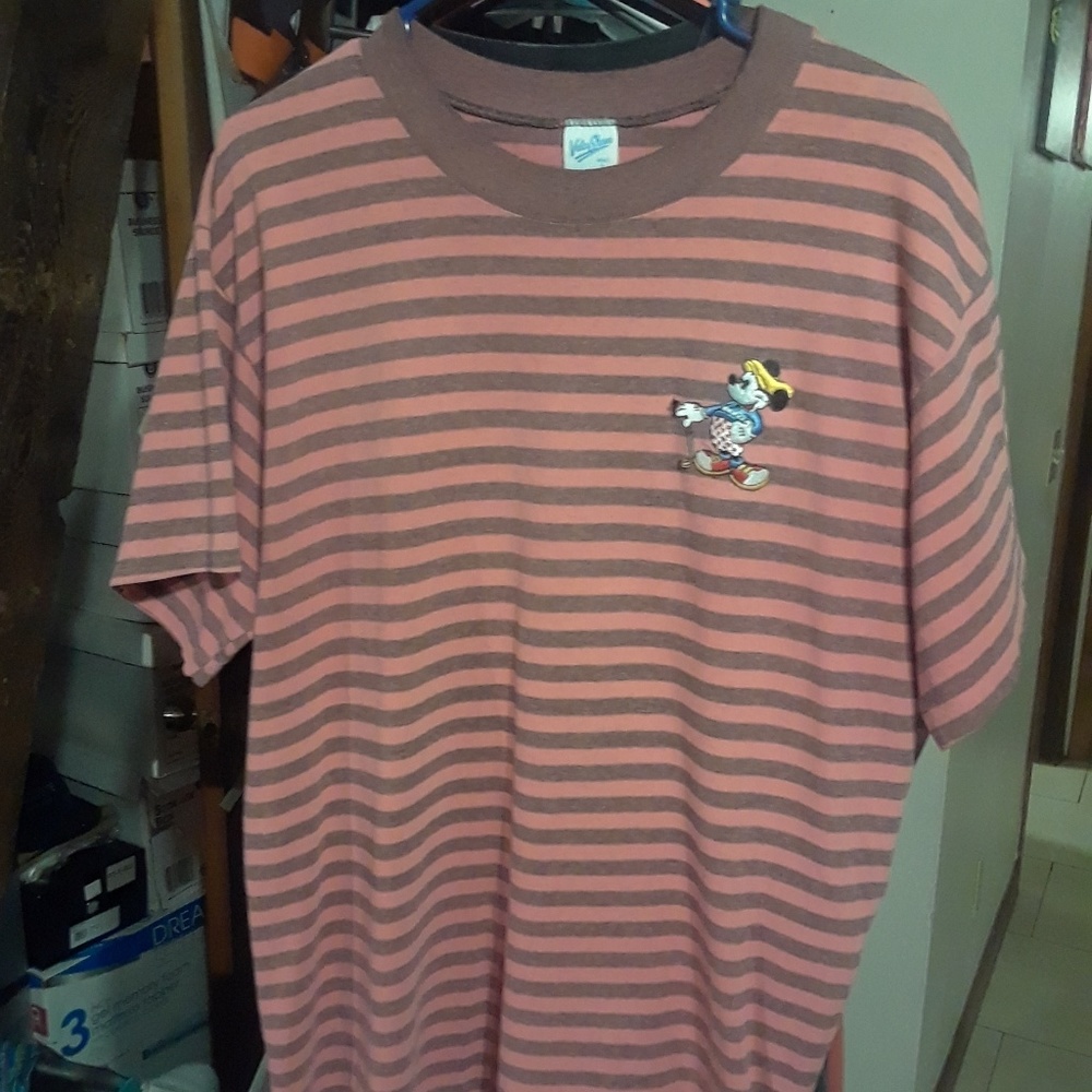 Vintage Embroidered Mickey Striped Single Stitch